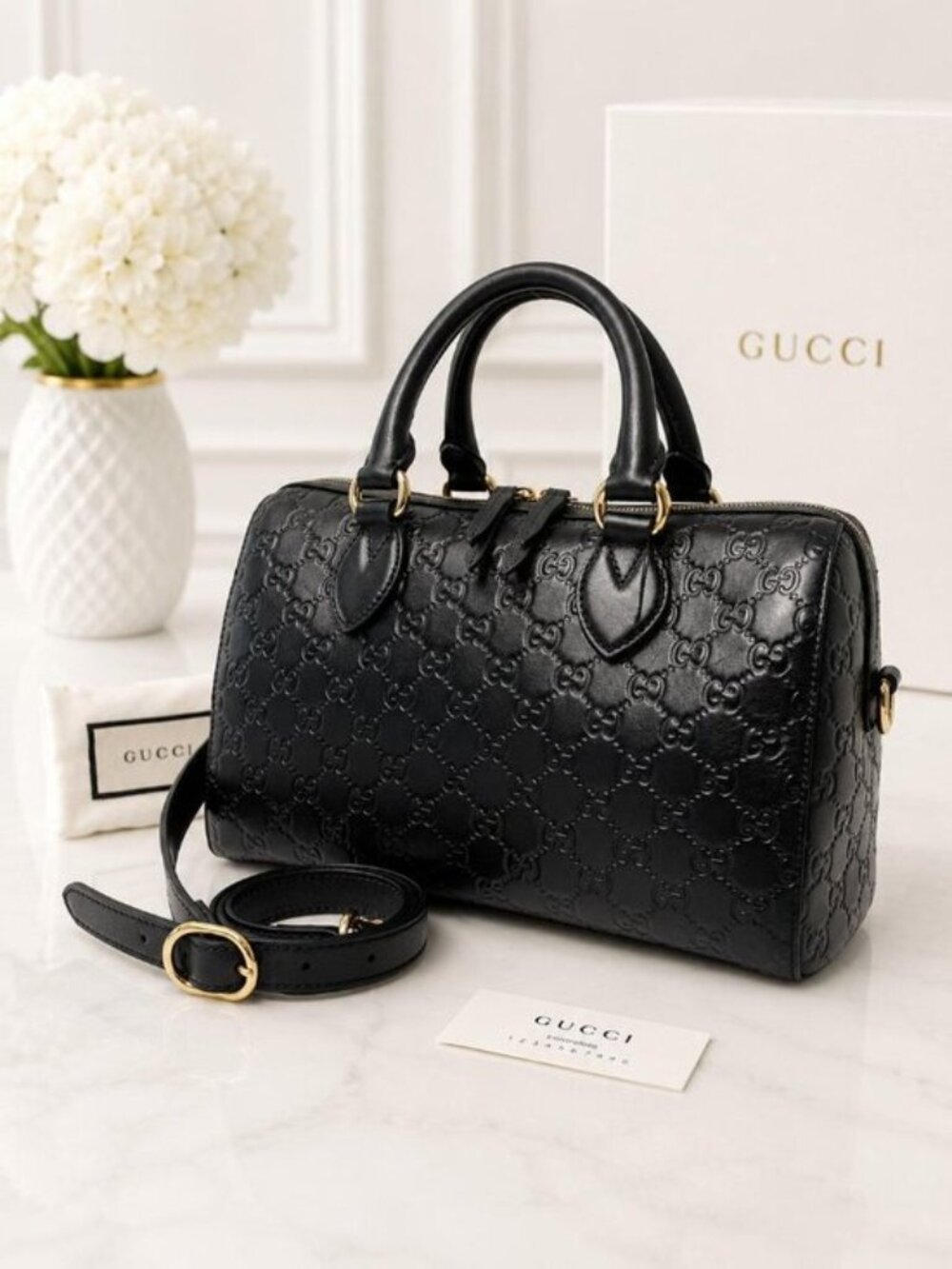 Authentic Gucci Guccissima GG Leather Boston Hand Bag